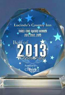 Lucinda’s Country Inn Blue Round Award for 2013 for 3 years in a row for Somerset